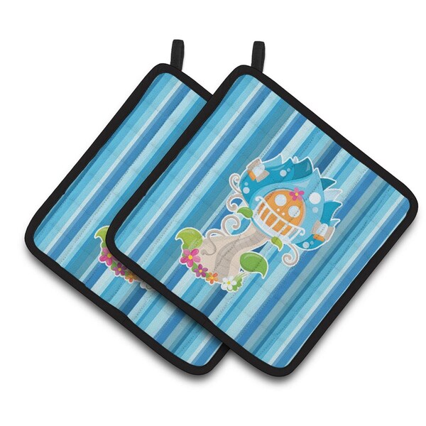 Carolines Treasures Fairy House Blue Stripes Pair of Pot Holders - BB6914PTHD
