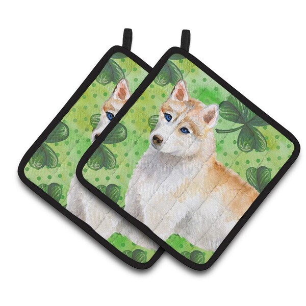 Carolines Treasures Siberian Husky St.Patricks Pair of Pot Holders - BB9829PTHD
