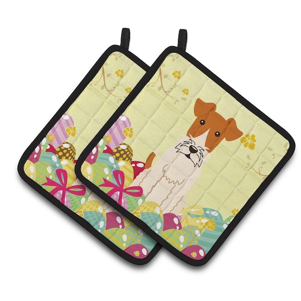 Carolines Treasures Easter Eggs Wire Fox Terrier Pair of Pot Holders - BB6101PTHD