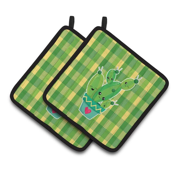 Carolines Treasures Cactus Striped Plaid Pair of Pot Holders - BB6853PTHD