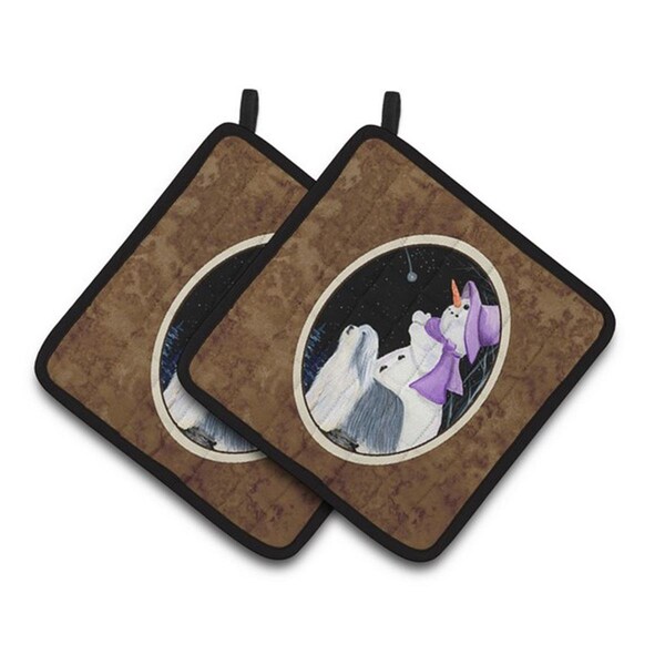 Carolines Treasures Snowman with Bearded Collie Pair of Pot Holders, 7.5 x 3 x 7.5 in. - SS8947PTHD