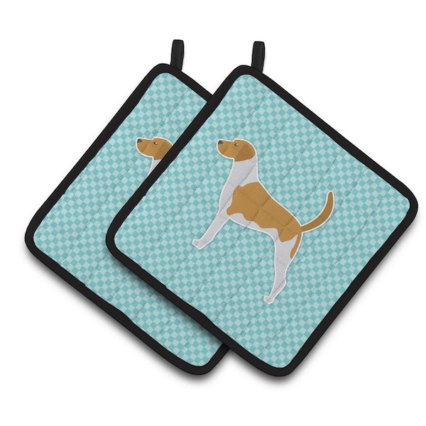 Carolines Treasures American Foxhound Checkerboard Blue Pair of Pot Holders - BB3698PTHD