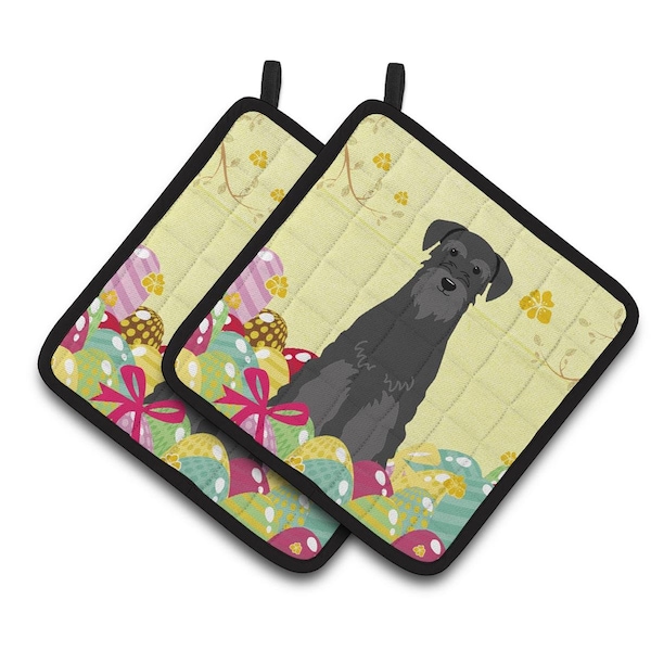 Carolines Treasures Easter Eggs Standard Schnauzer Black Pair of Pot Holders - BB6032PTHD