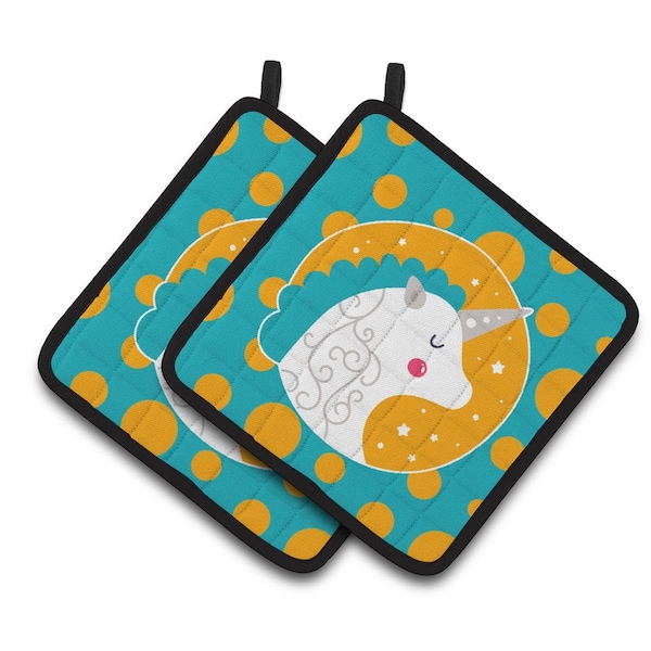 Carolines Treasures Unicorn Orange Polkadots Pair of Pot Holders - BB7137PTHD
