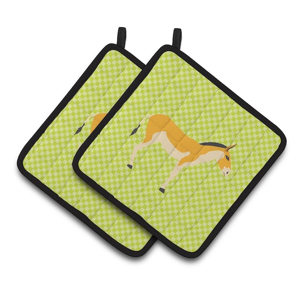 Carolines Treasures Turkmenian Kulan Donkey Green Pair of Pot Holders - BB7680PTHD