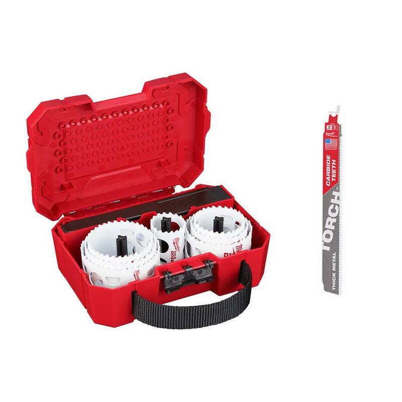 Kit de Sierra de Agujero Bi-Metal Hole Dozer de Milwaukee (11 piezas) con hoja SAWZALL de 9 pulgadas y 8 TPI con dientes de carburo de antorcha para corte de metal - 49-22-4020-48-00-5202.