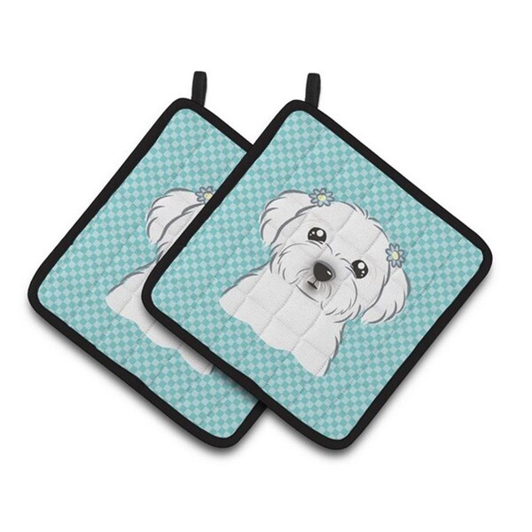 Carolines Treasures Checkerboard Blue Maltese Pair of Pot Holders, 7.5 x 3 x 7.5 in. - BB1146PTHD