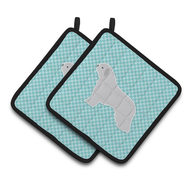 Carolines Treasures Spanish Water Dog Checkerboard Blue Pair of Pot Holders - BB3715PTHD