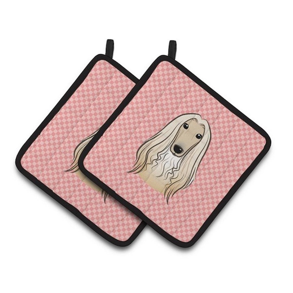 Carolines Treasures Checkerboard Pink Afghan Hound Pair of Pot Holders, 7.5 x 3 x 7.5 in. - BB1244PTHD