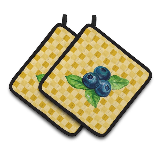 Carolines Treasures Blueberries on Basketweave Pair of Pot Holders - BB7223PTHD
