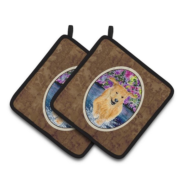 Carolines Treasures Golden Retriever Pair of Pot Holders, 7.5 x 3 x 7.5 in. - SS8627PTHD
