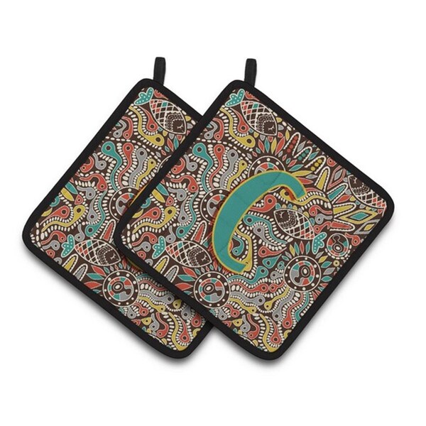 Carolines Treasures Letter C Retro Tribal Alphabet Initial Pair of Pot Holders, 7.5 x 3 x 7.5 in. - CJ2013-CPTHD