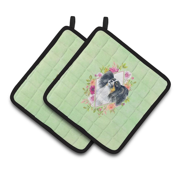 Carolines Treasures 7.5 x 7.5 in. Papillon Green Flowers Pair of Pot Holders - CK4325PTHD