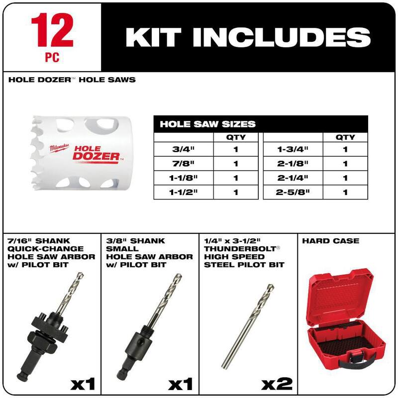Juego de sierra de agujero bimetálica para plomeros de Milwaukee Hole Dozer (12 piezas) - 49-22-4143