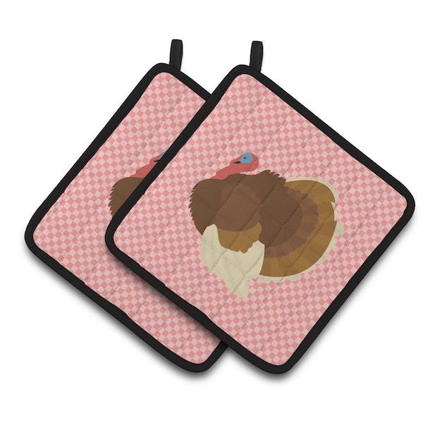 Carolines Treasures French Turkey Dindon Pink Check Pair of Pot Holders - BB7990PTHD