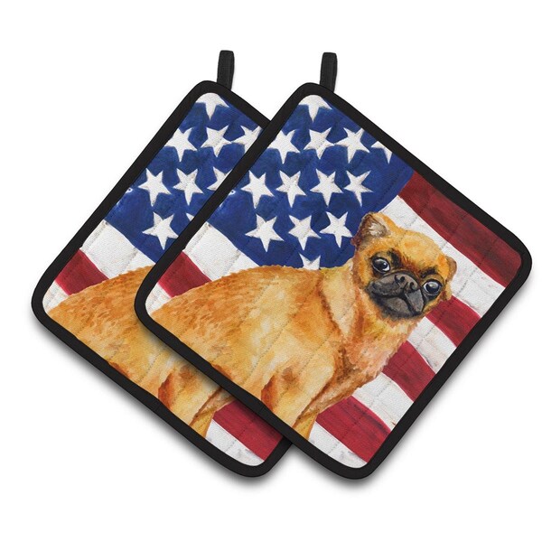 Carolines Treasures Small Brabant Griffon Patriotic Pair of Pot Holders - BB9667PTHD