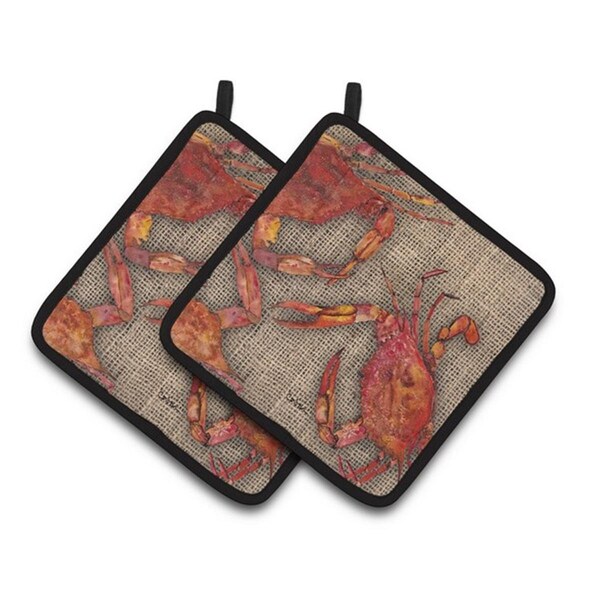 Carolines Treasures Cooked Crabs on Faux Burlap Pair of Pot Holders, 7.5 x 3 x 7.5 in. - 8742PTHD