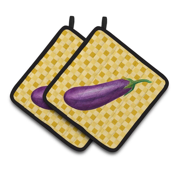 Carolines Treasures Eggplant on Basketweave Pair of Pot Holders - BB7200PTHD