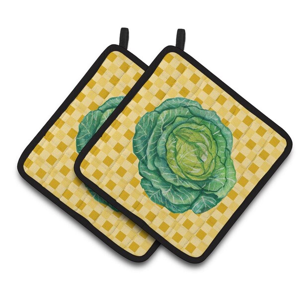 Carolines Treasures Cabbage on Basketweave Pair of Pot Holders - BB7187PTHD