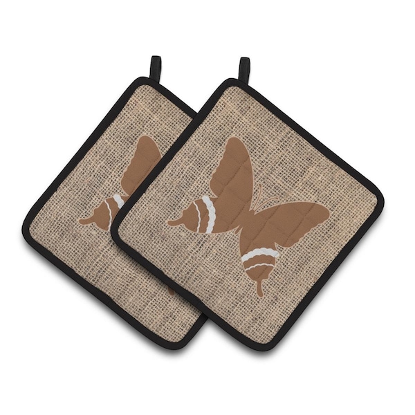 Carolines Treasures Butterfly Faux Burlap & Brown Pair of Pot Holders - BB1034-BL-BN-PTHD