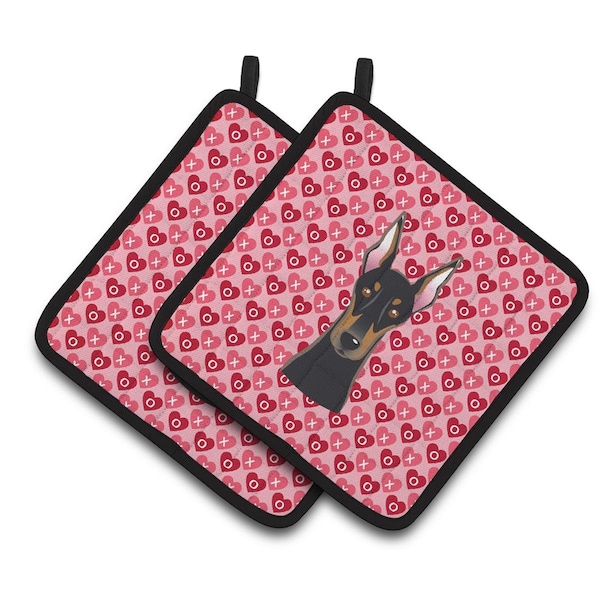 Carolines Treasures Doberman Pinscher Hearts Pair of Pot Holders - BB5315PTHD