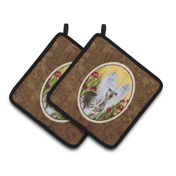 Carolines Treasures Chinese Crested Pair of Pot Holders, 7.5 x 3 x 7.5 in. - SS8185PTHD