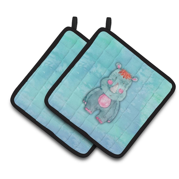 Carolines Treasures Rhinoceros Watercolor Pair of Pot Holders - BB7381PTHD