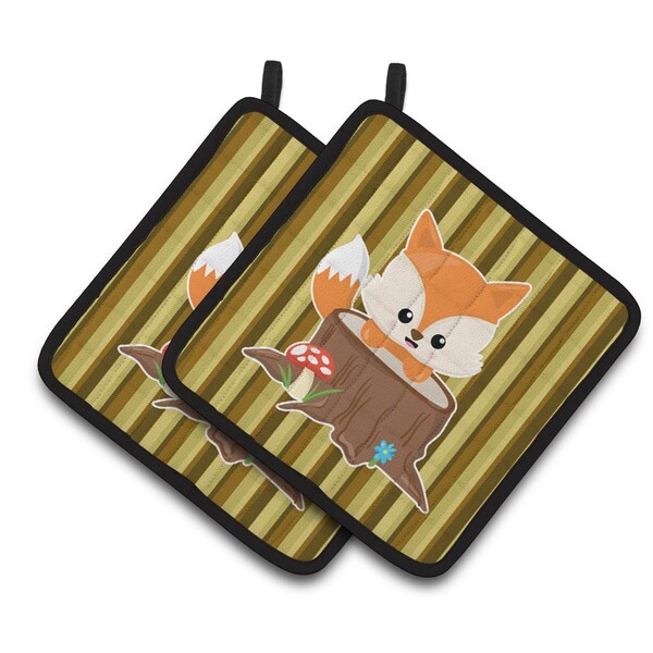 Carolines Treasures Baby Fox Tree Stripes Pair of Pot Holders - BB7088PTHD