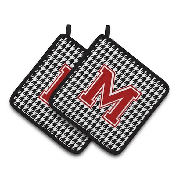 Carolines Treasures Letter M Monogram - Houndstooth Black Pair of Pot Holders, 7.5 x 3 x 7.5 in. - CJ1021-MPTHD