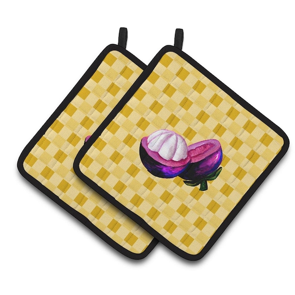 Carolines Treasures Mangosteen Sliced on Basketweave Pair of Pot Holders - BB7235PTHD
