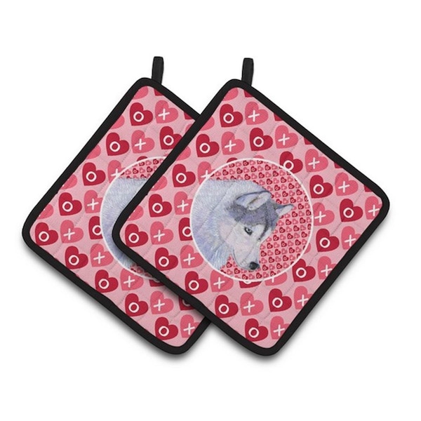 Carolines Treasures Siberian Husky Hearts Love Valentines Day Pair of Pot Holders, 7.5 x 3 x 7.5 in. - SS4464PTHD