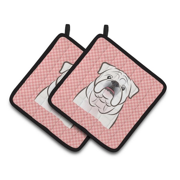 Carolines Treasures Checkerboard Pink White English Bulldog Pair of Pot Holders, 7.5 x 3 x 7.5 in. - BB1220PTHD