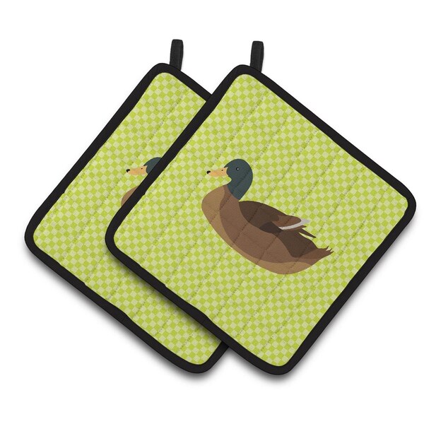 Carolines Treasures Khaki Campbell Duck Green Pair of Pot Holders - BB7692PTHD