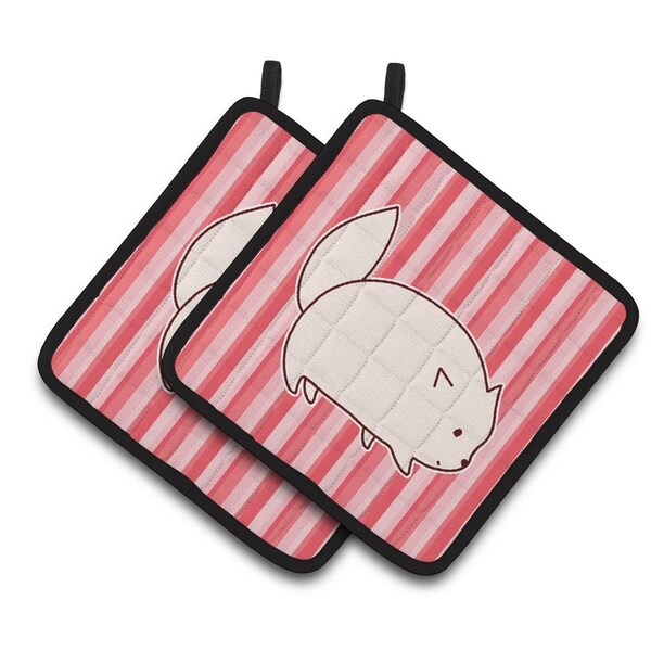 Carolines Treasures Cat Pink Stripes Pair of Pot Holders - BB6855PTHD