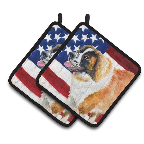 Carolines Treasures Saint Bernard Patriotic Pair of Pot Holders - BB9679PTHD