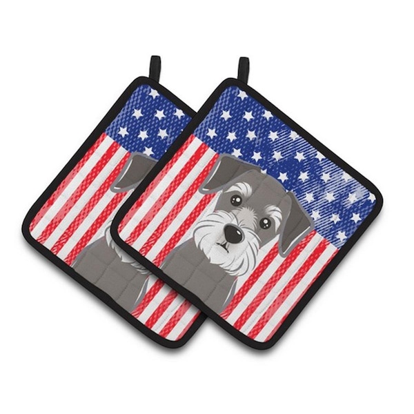 Carolines Treasures American Flag and Schnauzer Pair of Pot Holders, 7.5 x 3 x 7.5 in. - BB2136PTHD