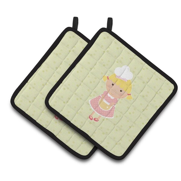 Carolines Treasures Blonde Baker on Green Pair of Pot Holders - BB7309PTHD