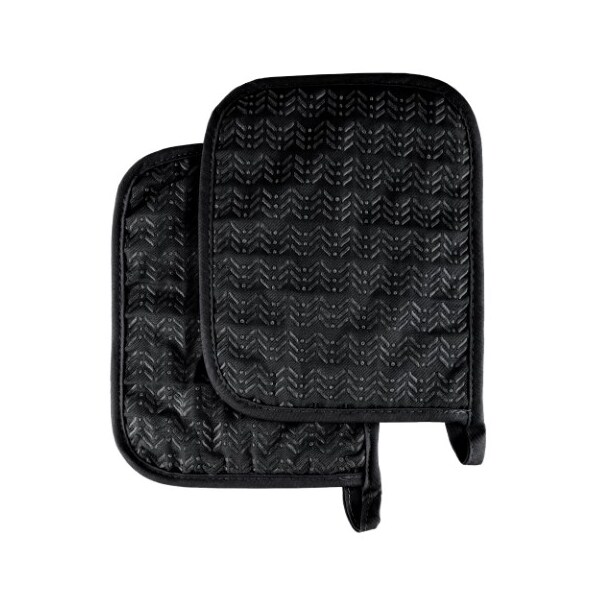 Hastings Home Pot Holder Set With Silicone Grip, Quilted And Heat Resistant (Set of 2) By Hastings Home (Black) - 100615CQM