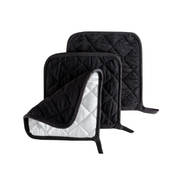 Hastings Home Pot Holder Set, 3 Piece Set Of Heat Resistant Quilted Cotton Pot Holders By Hastings Home (Black) - 120175QWI