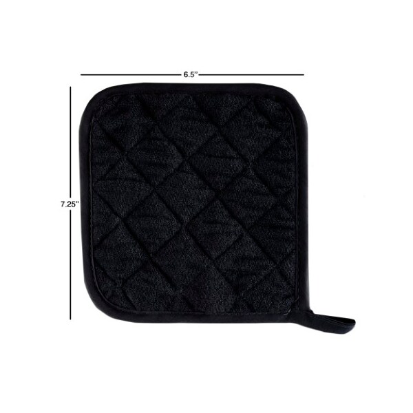 Hastings Home Pot Holder Set, 3 Piece Set Of Heat Resistant Quilted Cotton Pot Holders By Hastings Home (Black) - 120175QWI