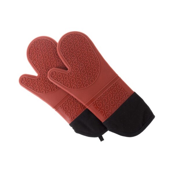 Hastings Home Silicone Oven Mitts, Quality Heat Resistant with Quilted Lining and 2-sided Grip, XL, Dark Red - 458598QPU