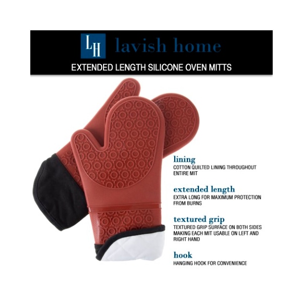 Hastings Home Silicone Oven Mitts, Quality Heat Resistant with Quilted Lining and 2-sided Grip, XL, Dark Red - 458598QPU