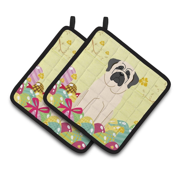 Carolines Treasures Easter Eggs Mastiff White Pair of Pot Holders - BB6017PTHD