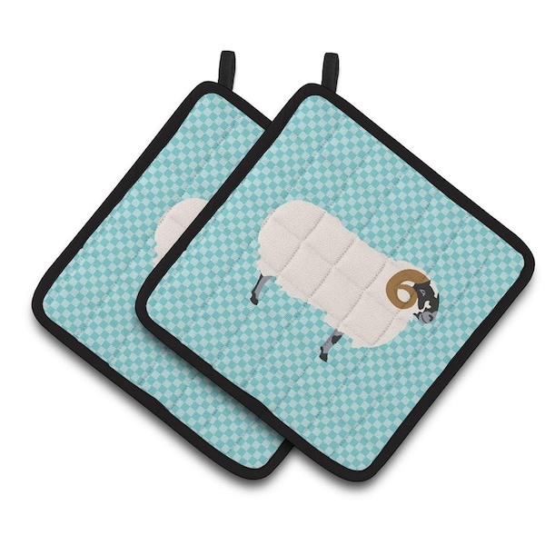Carolines Treasures Scottish Blackface Sheep Blue Check Pair of Pot Holders - BB8147PTHD
