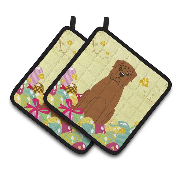 Carolines Treasures Easter Eggs Dogue De Bourdeaux Pair of Pot Holders - BB6073PTHD
