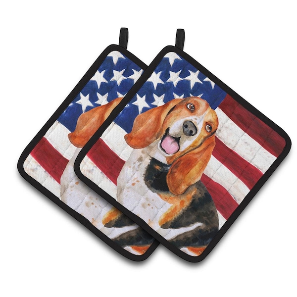 Carolines Treasures Basset Hound Patriotic Pair of Pot Holders - BB9704PTHD