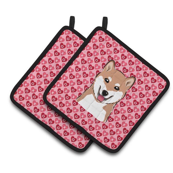 Carolines Treasures Shiba Inu Hearts Pair of Pot Holders - BB5295PTHD