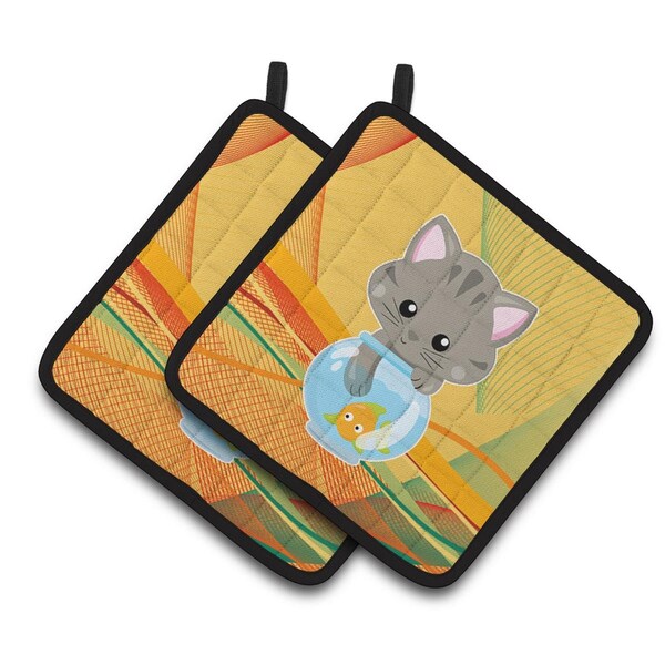 Carolines Treasures Kitten in the Fish Bowl Pair of Pot Holders - BB6879PTHD
