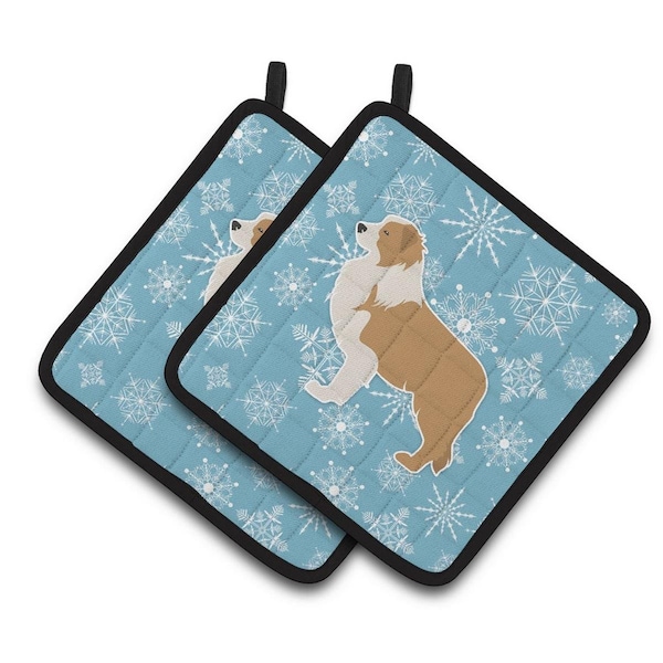 Carolines Treasures Winter Snowflake Red Border Collie Pair of Pot Holders - BB3522PTHD