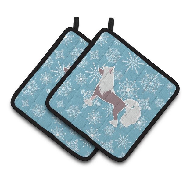 Carolines Treasures Winter Snowflake Chinese Crested Pair of Pot Holders - BB3543PTHD
